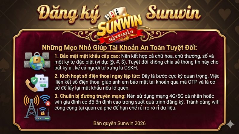 Kích hoạt bảo mật otp qua số điện thoại sau khi đăng ký Sunwin thành công