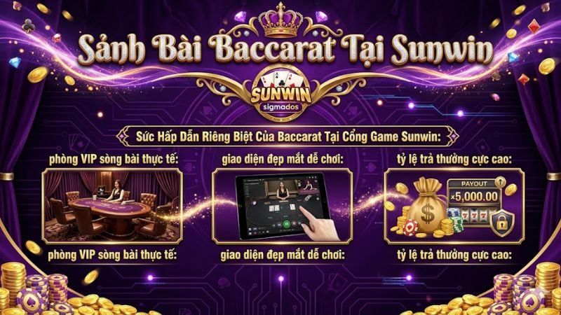 Giao diện bàn cược Baccarat Sunwin đẳng cấp sang trọng với tỷ lệ hoàn trả cao cực kỳ uy tín.